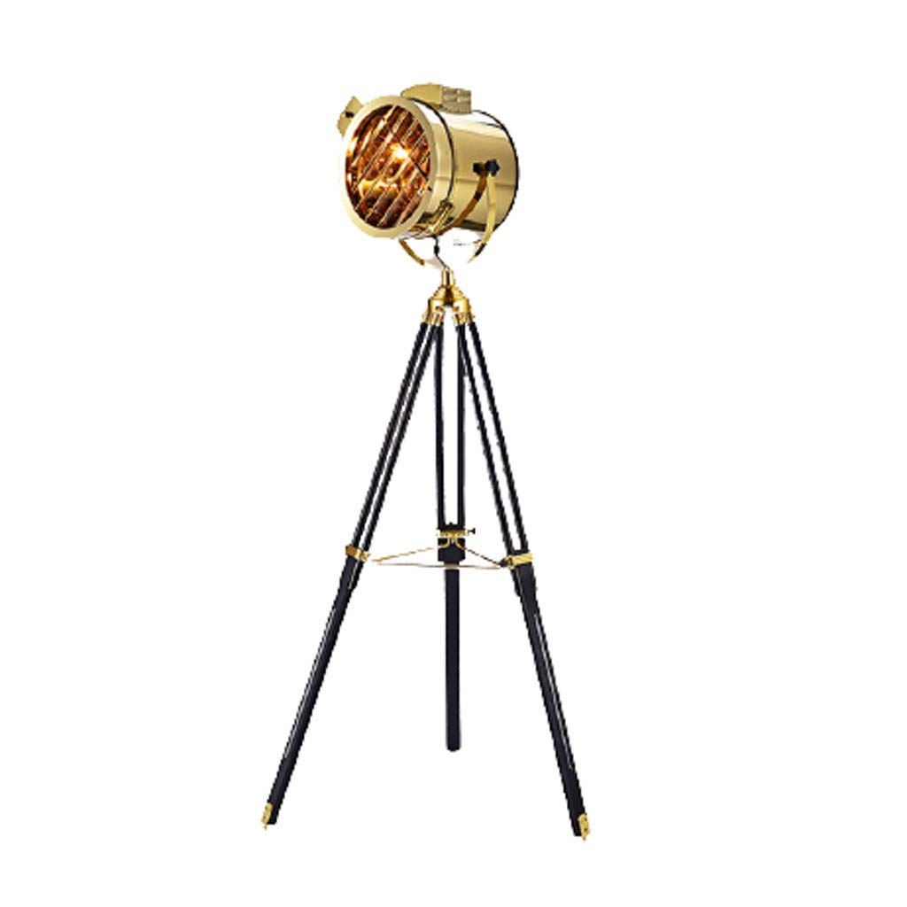 Copper Floor Lamp with Wooden Tripod - Portable Standing Lamp for Living Room, Bedroom & Office - Modern Lighting Decor & Home Searchlight (Gold)