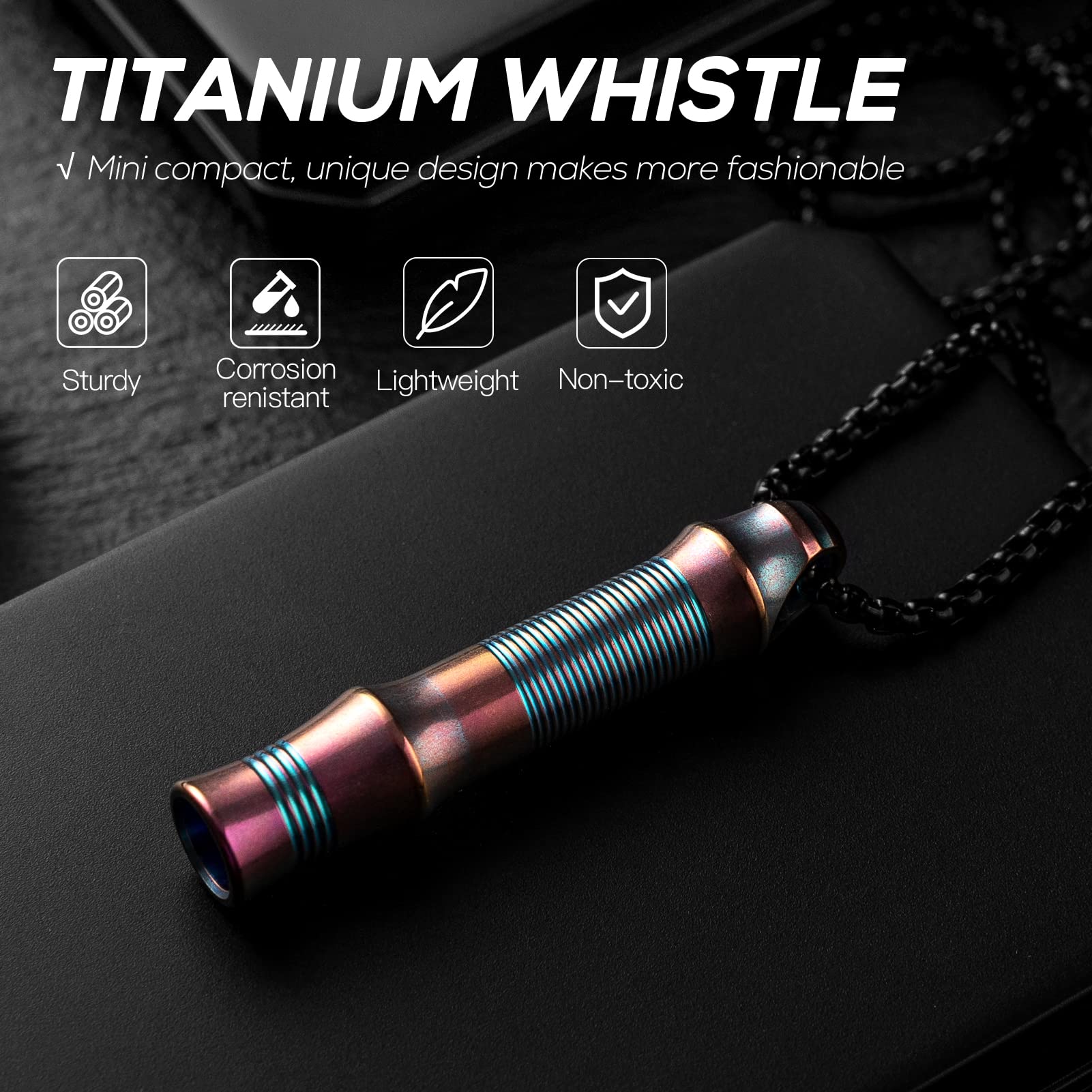 Titanium Emergency Keychain Necklace with Whistle & Carabiner Clip - Multifunctional Survival Tool for Hiking, Camping, and Outdoor Adventures