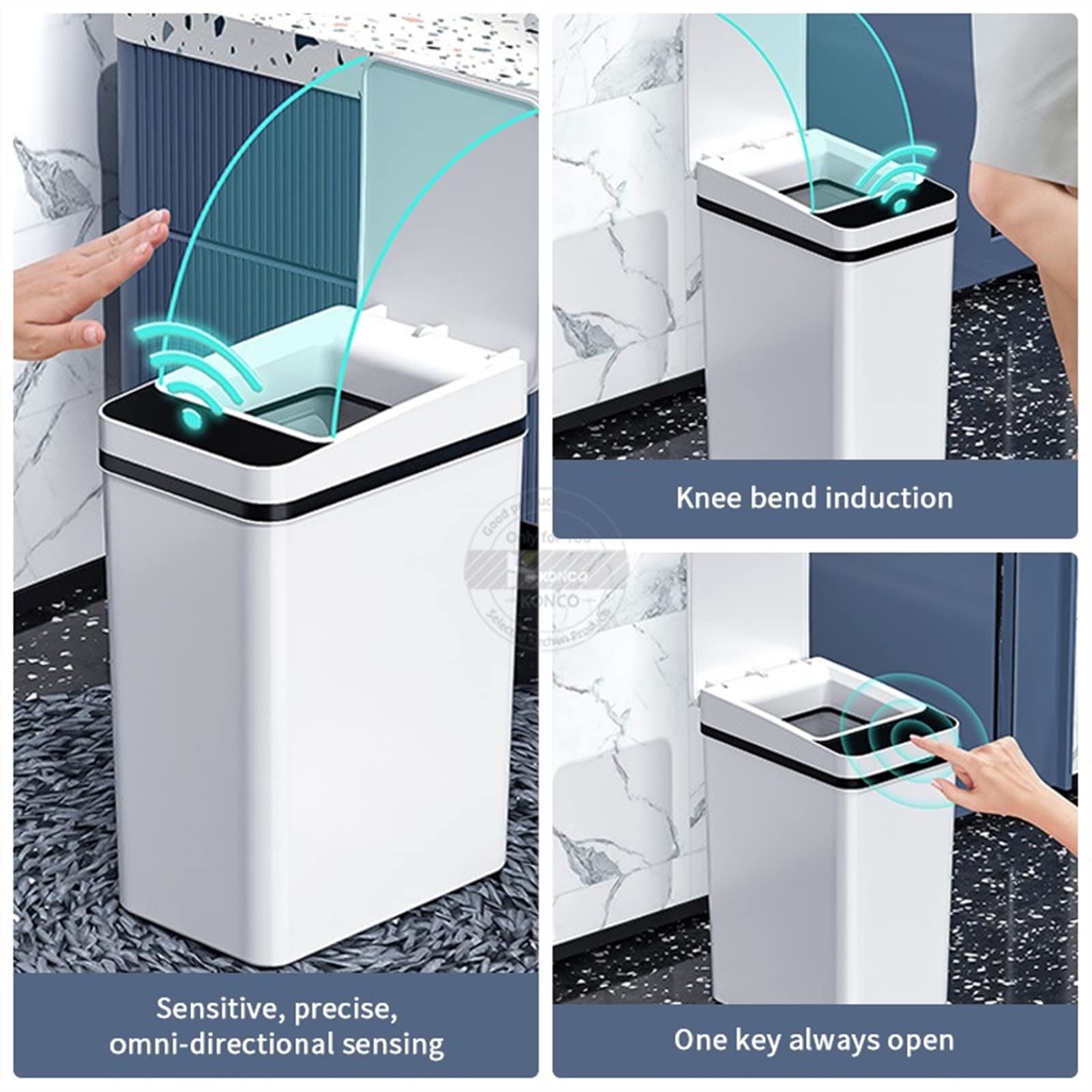 TOMYEUS Automatic Touchless Trash Can with Lid - Smart Sensor Garbage Bin for Kitchen & Bathroom, Waterproof & Odor-Proof, Hands-Free Waste Bin (Gray) - Perfect for Home, Office, and Commercial Spaces