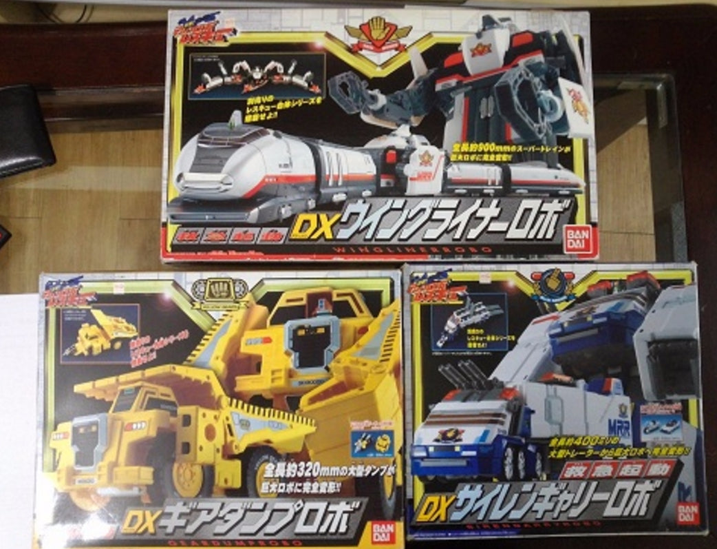 Bandai Machine Robo Mugenbine Rescue DX Action Figures Set - Red Wings, Blue Sirens & Yellow Gears | 3-Piece Collectible Robot Toys for Kids & Adults | Perfect for Display, Play & Anime Collections