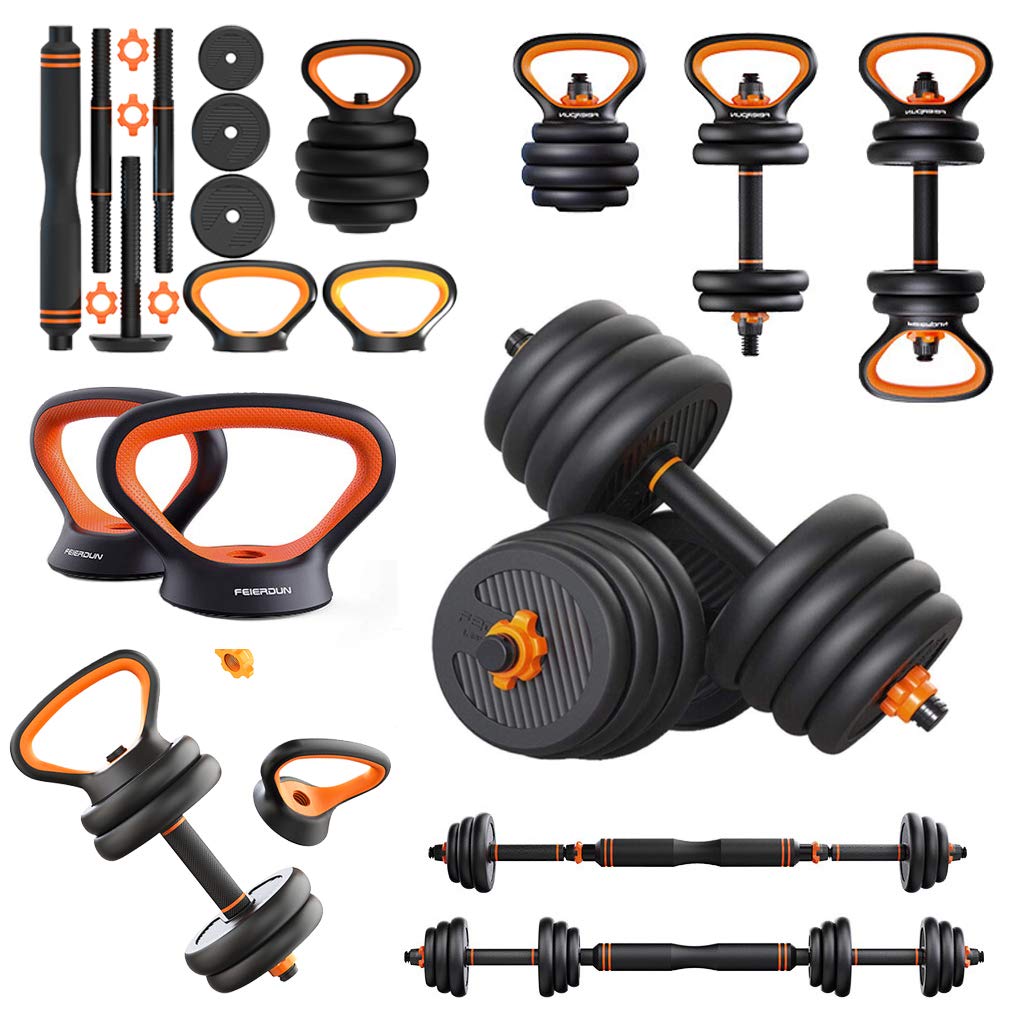 6-in-1 Adjustable Dumbbell Set with Kettlebell Handle - Free Weights for Home Gym - Full Body Workout Equipment for Men & Women - Strength Training for Arms, Legs, Back & Core - Includes 2 Pairs of Dumbbells