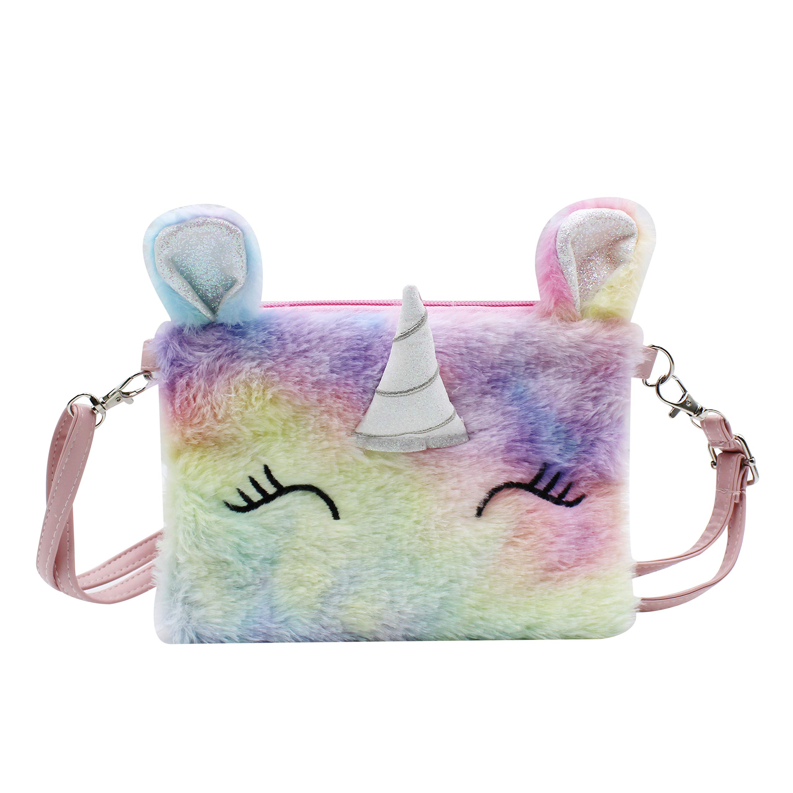 **MINGSEECESS Kids Wallet for Girls - Fluffy Crossbody Purse, Cute Fuzzy Tie-Dye Shoulder Bag with Zipper, Coin Purse for School, Travel & Daily Use**