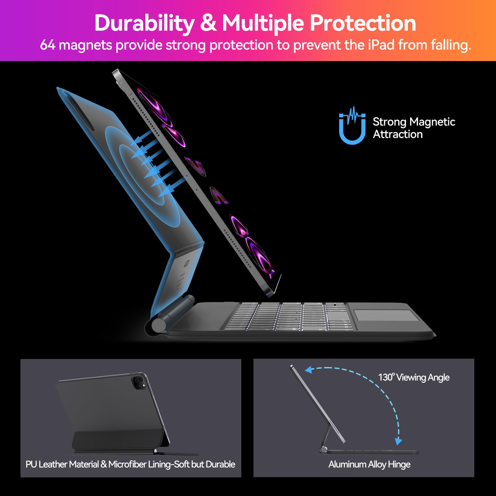 AUSDOM Magnetic Backlit Keyboard Case with Multi-Touch Trackpad for iPad Pro 11 & Air 11 (2024-2025 M2/M3) & iPad Air 4th/5th Gen - Slim Protective Cover for Work, Study & Travel