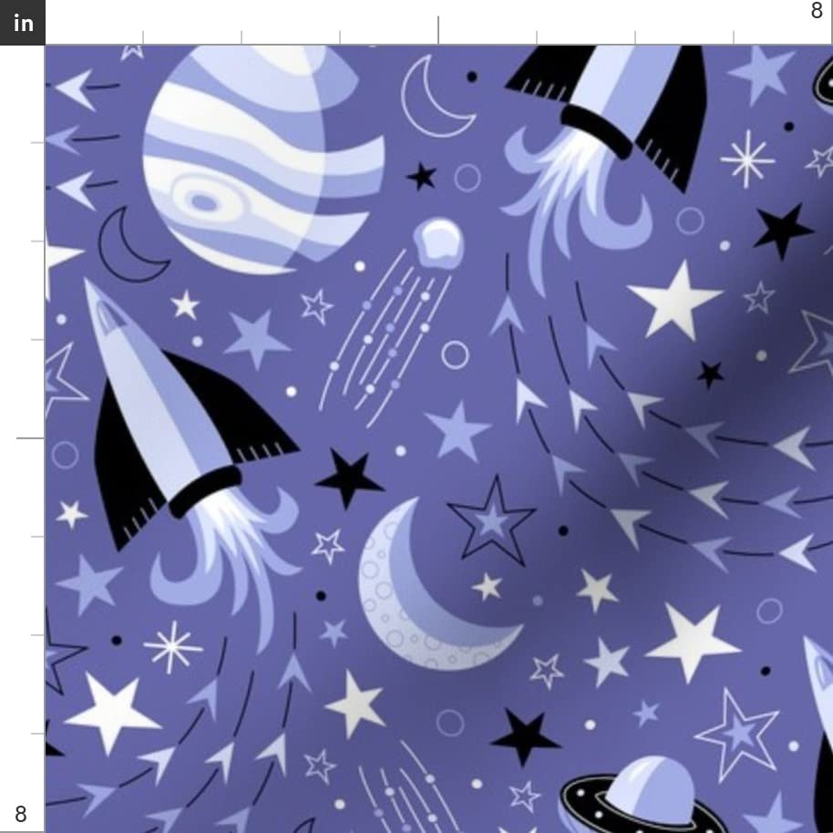 Space Star Kids Periwinkle Nerd Geek Planets Sun Printed Satin Fabric - Fat Quarter for Sewing, Lining, Apparel, Fashion, Blankets & Home Decor | Perfect for DIY Projects, Quilting, and Nursery Decor