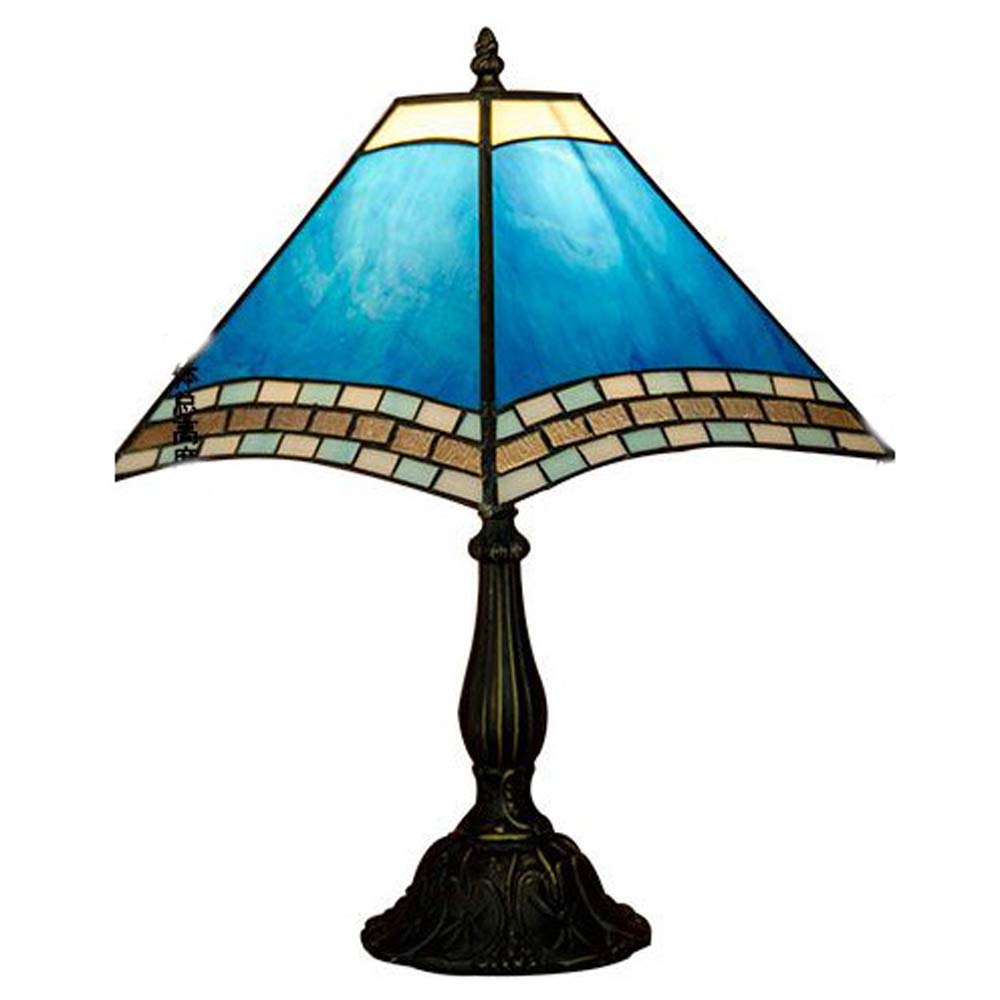 Vintage Tiffany Sky Blue Glass Table Lamp - Mediterranean Style Bedroom & Study Desk Light for Reading, Home Office Decor - Perfect for Cozy Nights & Workspaces