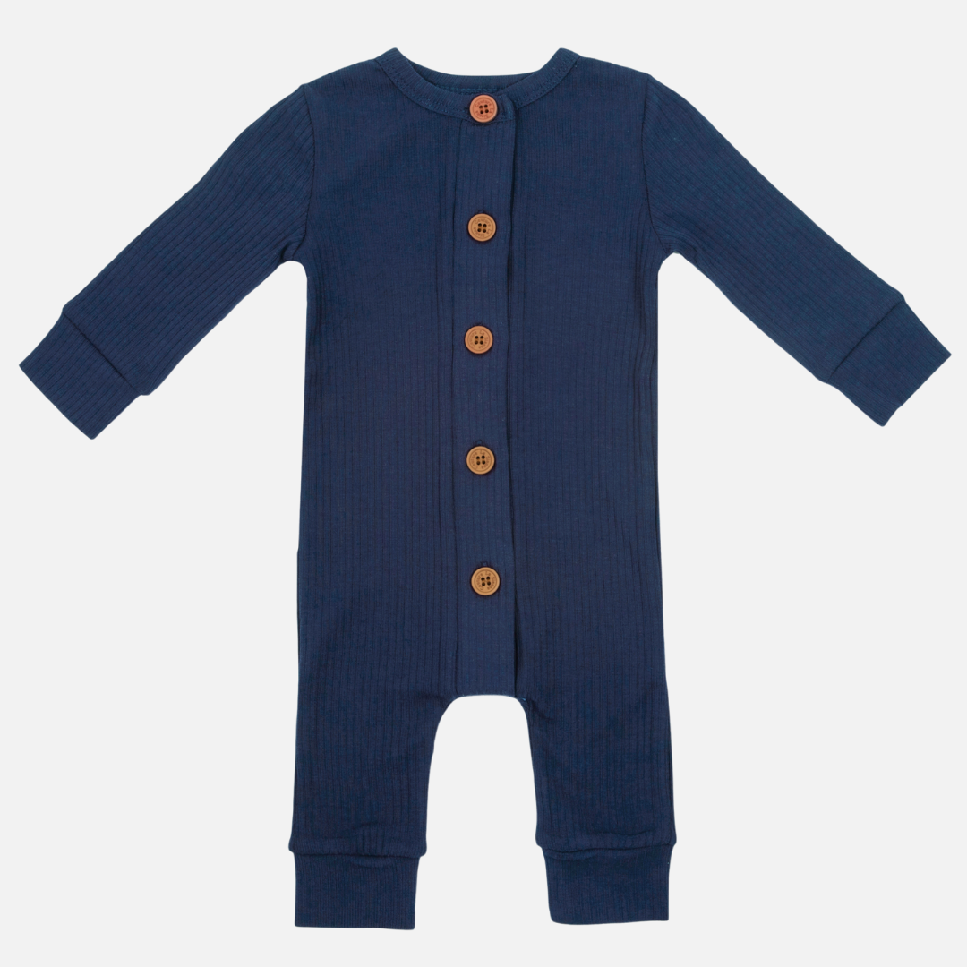 Cozy Long Sleeve Louie Romper for Baby Girls & Boys - Soft Cotton Jumpsuit with Navy Blue Color - Perfect for Playdates, Family Photos & Everyday Comfort
