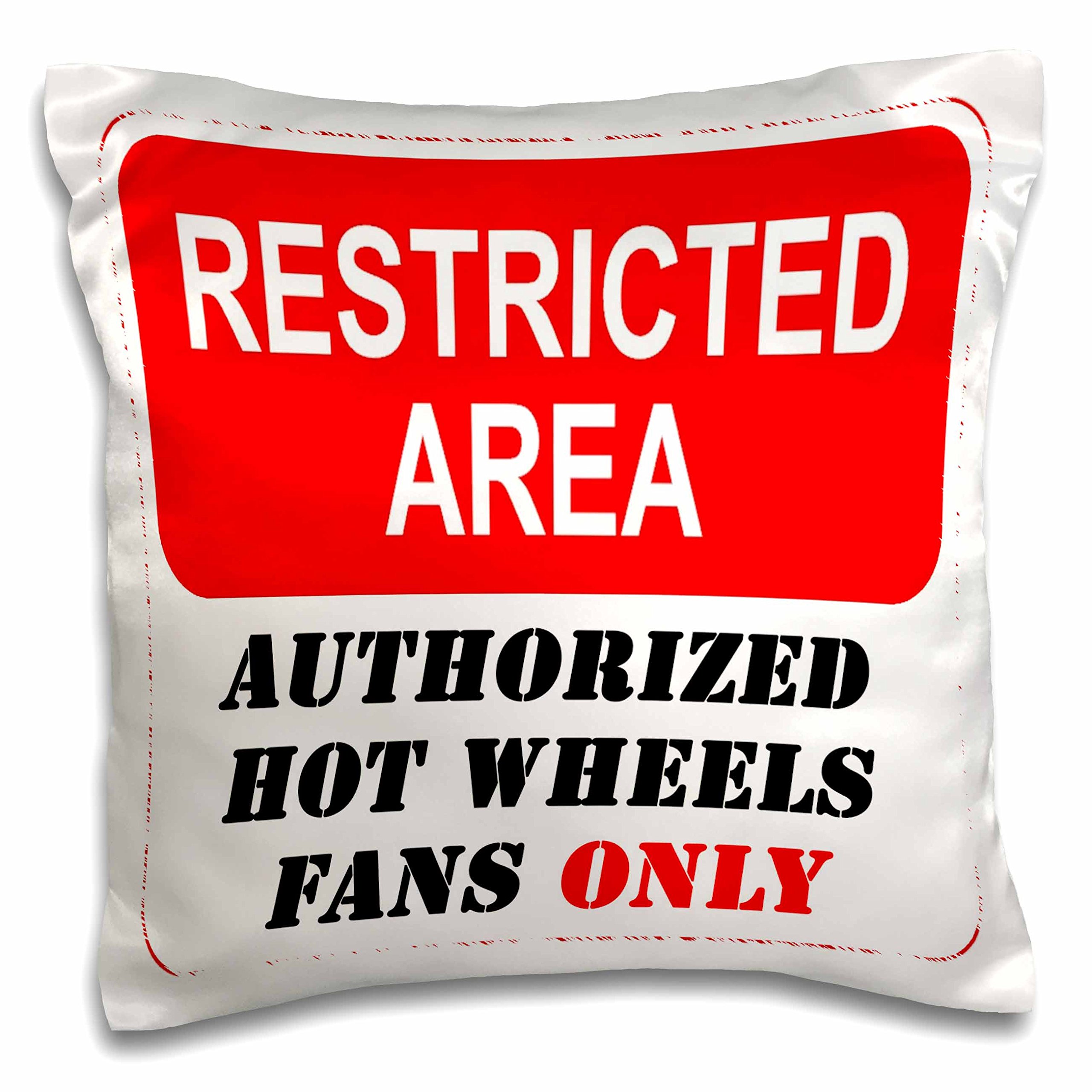 3dRose Restricted Area Authorized Hot Wheels Fans Only Sign Pillow Case - 16x16 Inches Decorative Throw Pillow Cover for Car Enthusiasts, Man Cave & Bedroom Decor