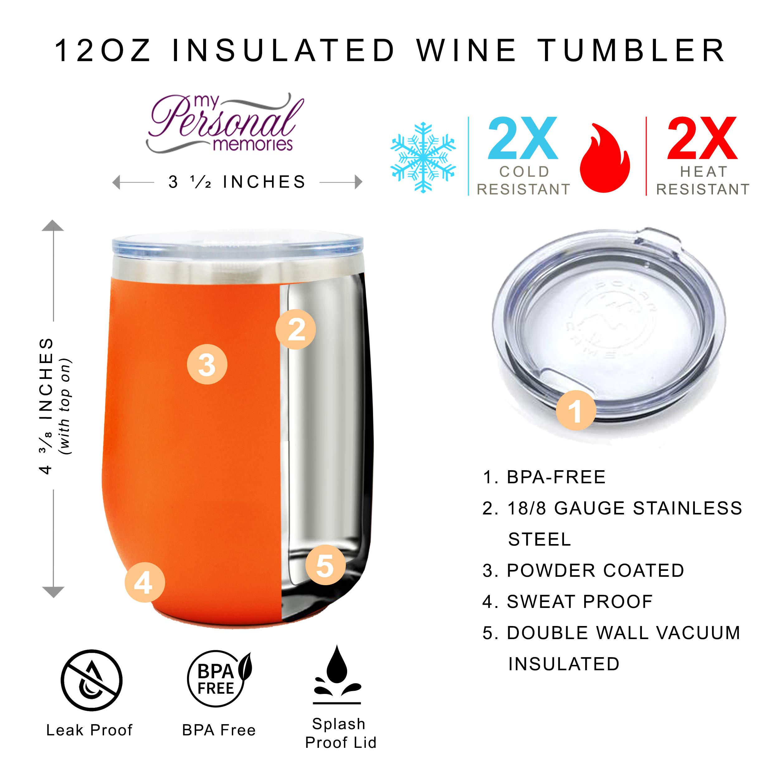 Personalized Insulated Wine Tumbler with Custom Monogram - Stemless Wine Cup for Gifts - Engraved Text Option (Orange) - Perfect for Weddings, Anniversaries & Outdoor Parties