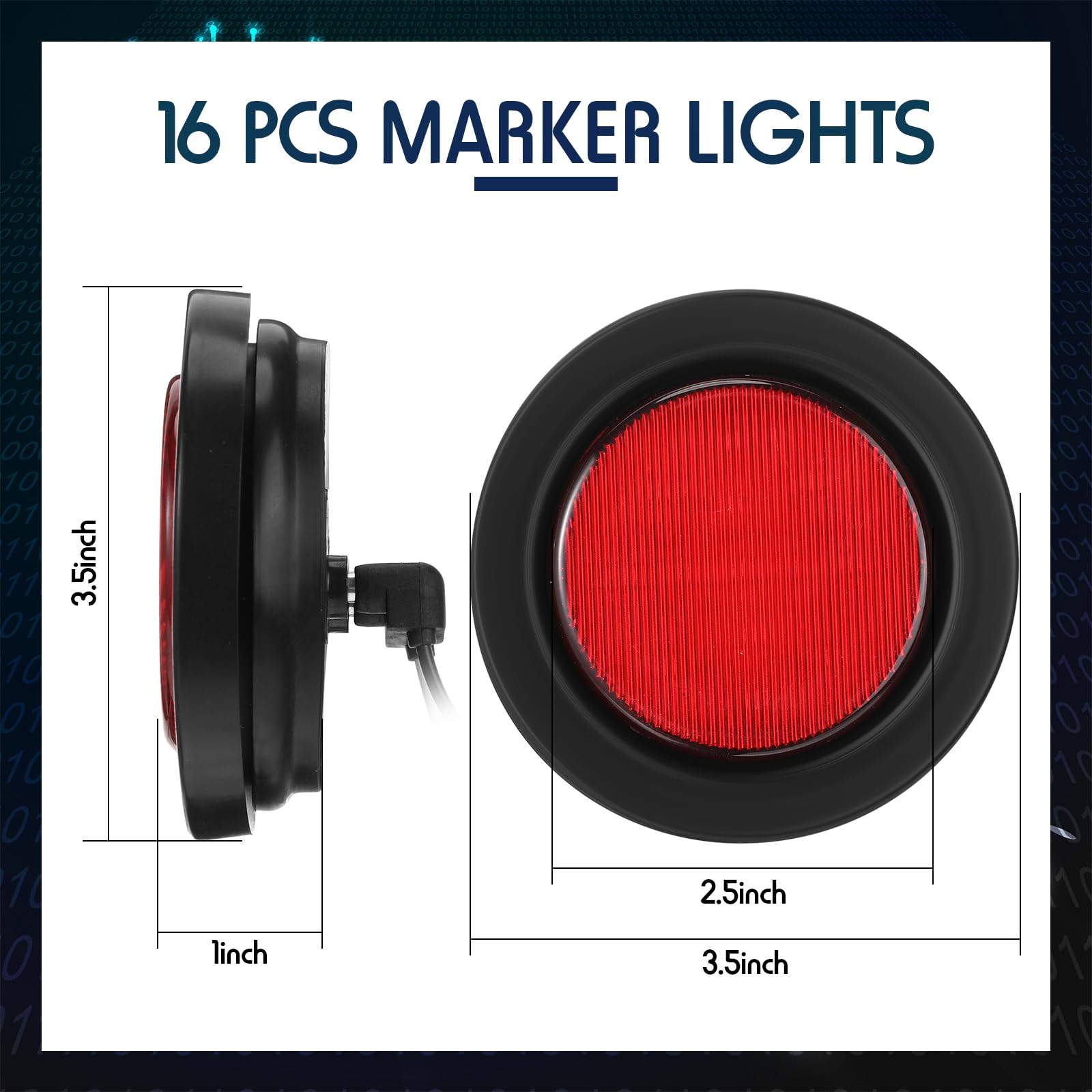 Retisee 16 Pcs 2.5 Inch Round Clearance Lights - 13 LED Waterproof 12V Flush Mount Marker Lamps for Trucks, RVs, Cars, Buses, Trailers, Vans, Caravans & Boats (Red/Amber) - Durable Side Marker Indicators for Enhanced Night Visibility & Safety