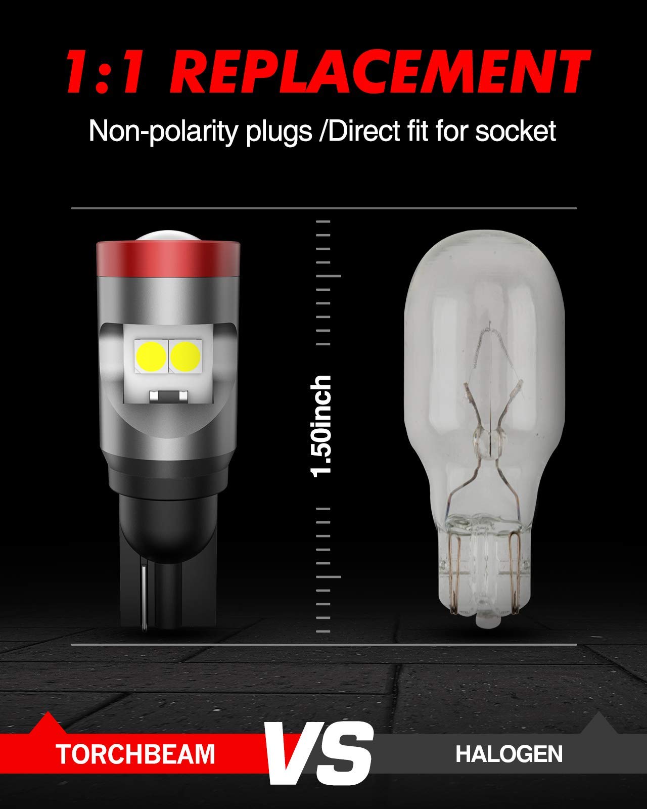 Torchbeam 912 921 LED Bulb T15 Backup Light Bulbs - Super Bright 3030 SMD Chipsets, Error-Free 906 W16W Replacement for Brake Reverse Lights - 6000K Xenon White (2-Pack) - Perfect for Trucks, SUVs, and Car Backup Lighting Systems