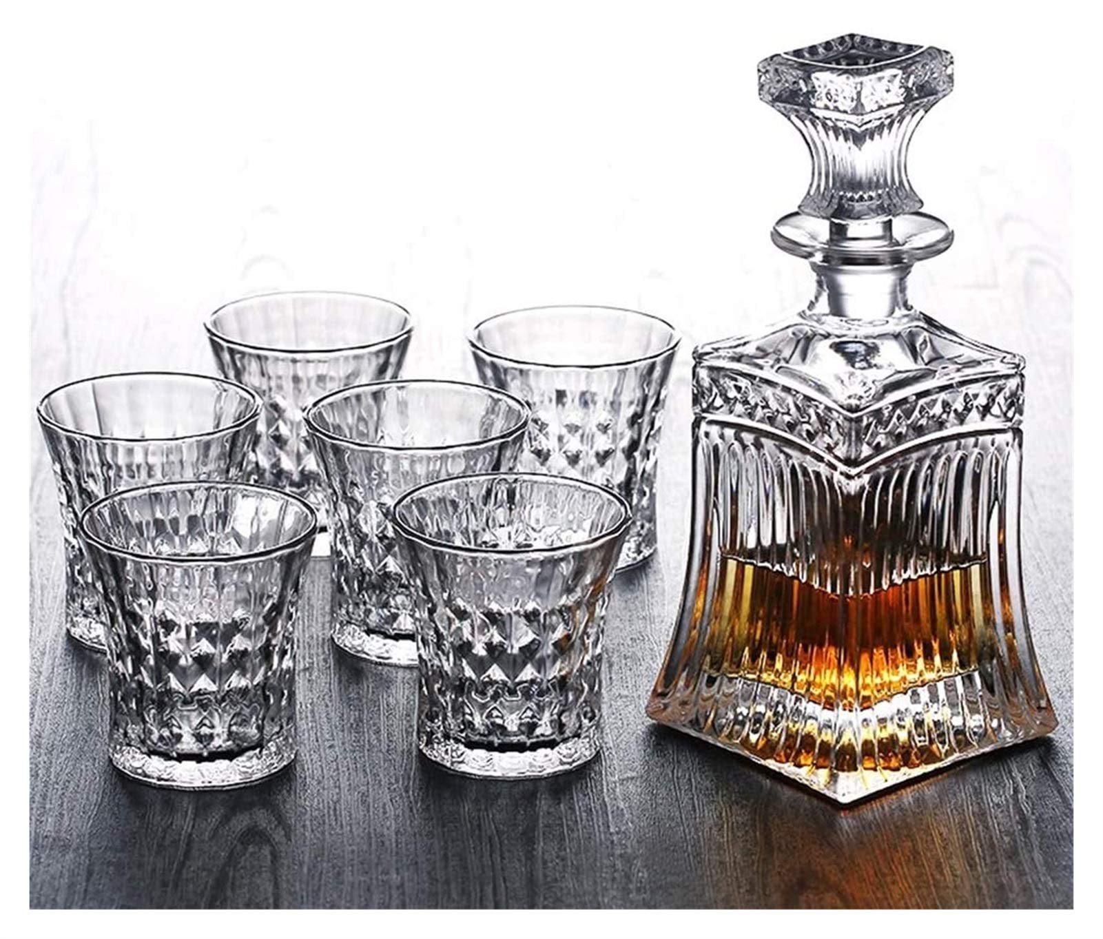 5-Piece Crystal Whiskey Decanter Set with 4 Glasses - Elegant Barware Gift Box - 100% Dishwasher Safe - Perfect for Home Bars, Dinner Parties & Special Occasions