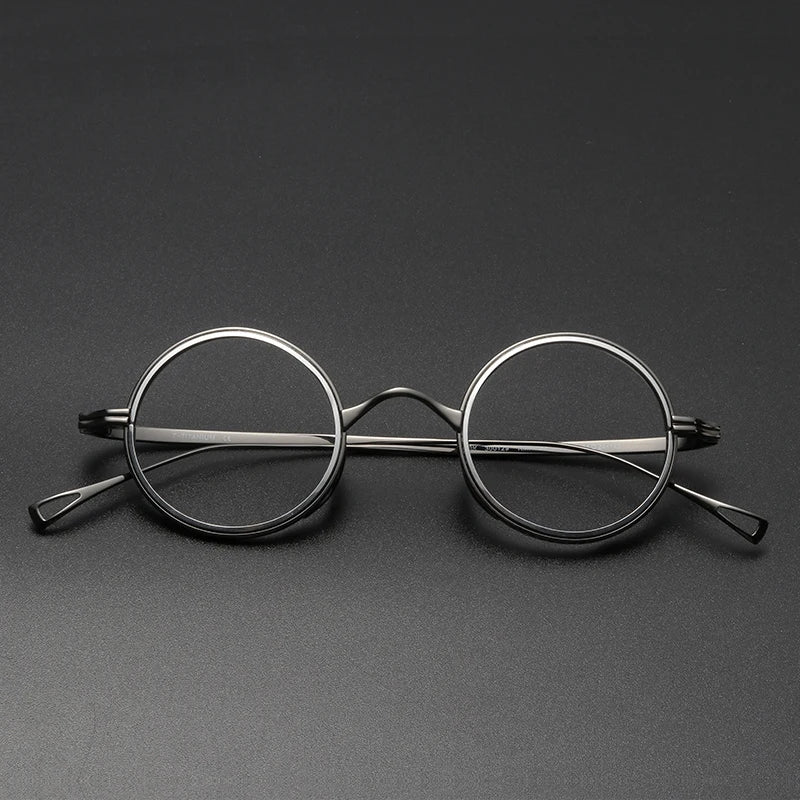Stylish Unisex Black Titanium Round Full Rim Eyeglasses KM123 - Perfect for Work, Reading & Everyday Fashion