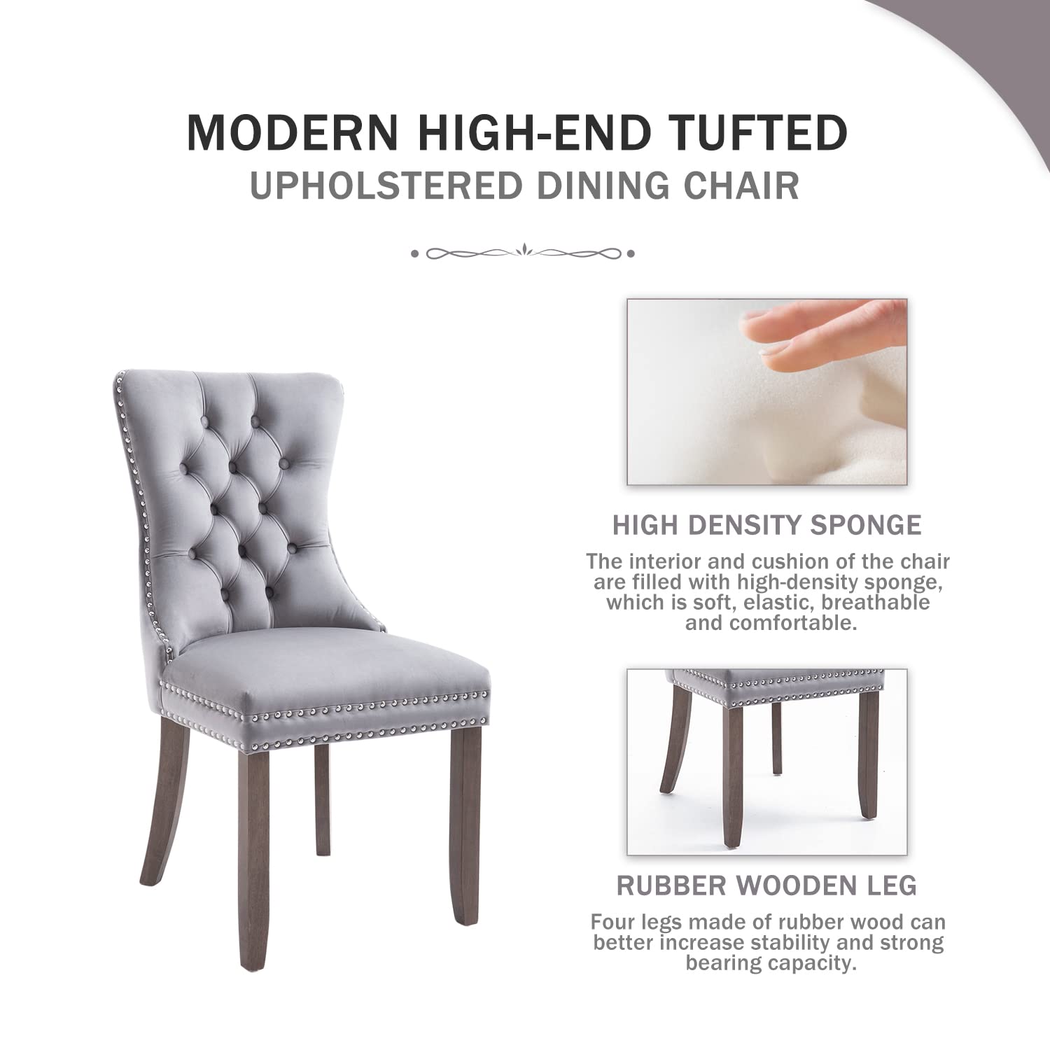Kiztir Velvet Dining Chairs Set of 4 - Upholstered Luxury Tufted Chairs with Nailhead Trim & Button Back - Elegant Accent Chairs for Dining Room, Living Room, Kitchen or Bedroom (Light Gray) - Perfect for Home Decor, Dinner Parties & Cozy Gatherings