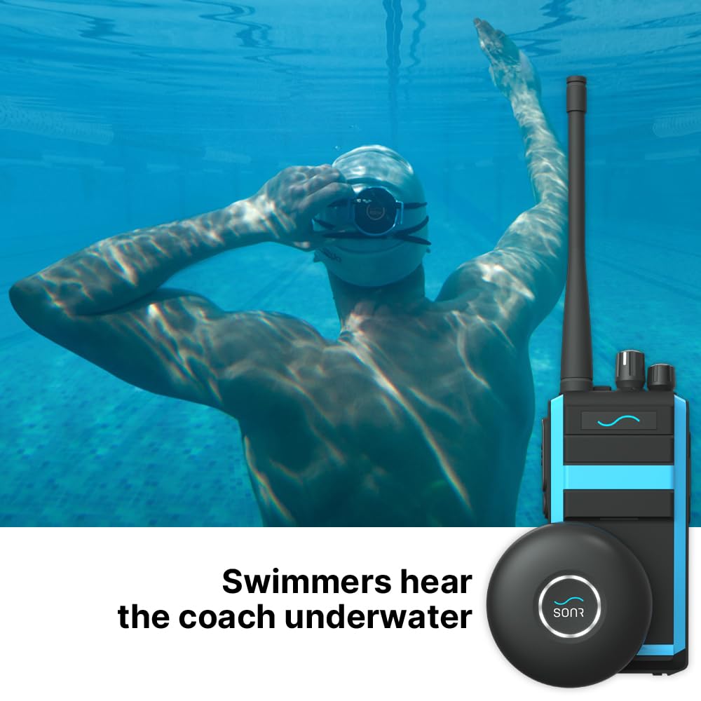 SONR Swim Coach Communicator - Waterproof Wireless Headset with Bone Conduction Technology for Underwater Swimming | Real-Time Coaching & Metronome Features | Perfect Coach Gift for Swim Training, Competitions & Aquatic Sports