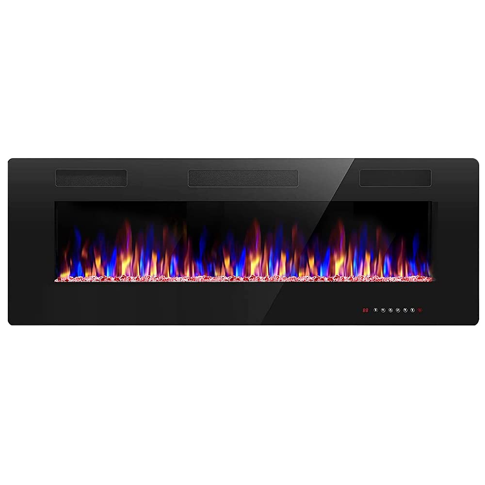 LHRIVER 50 Inch Recessed Electric Fireplace Insert - Wall Mounted Heater with Touch Screen, Timer & Remote Control, 750W/1500W - Perfect for Living Room, Bedroom & Office Warmth