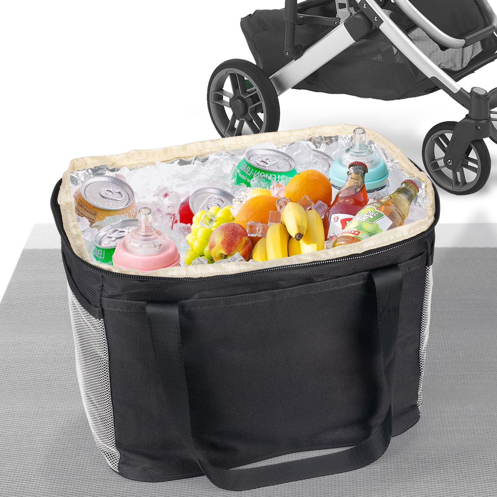 UPPAbaby Stroller Cooler - Universal Insulated Wagon Cooler & Organizer with Large Capacity - Fits Strollers, Wagons, Walkers & Wheelchairs - Perfect for Outdoor Activities, Picnics, Beach Trips & Family Outings - Black
