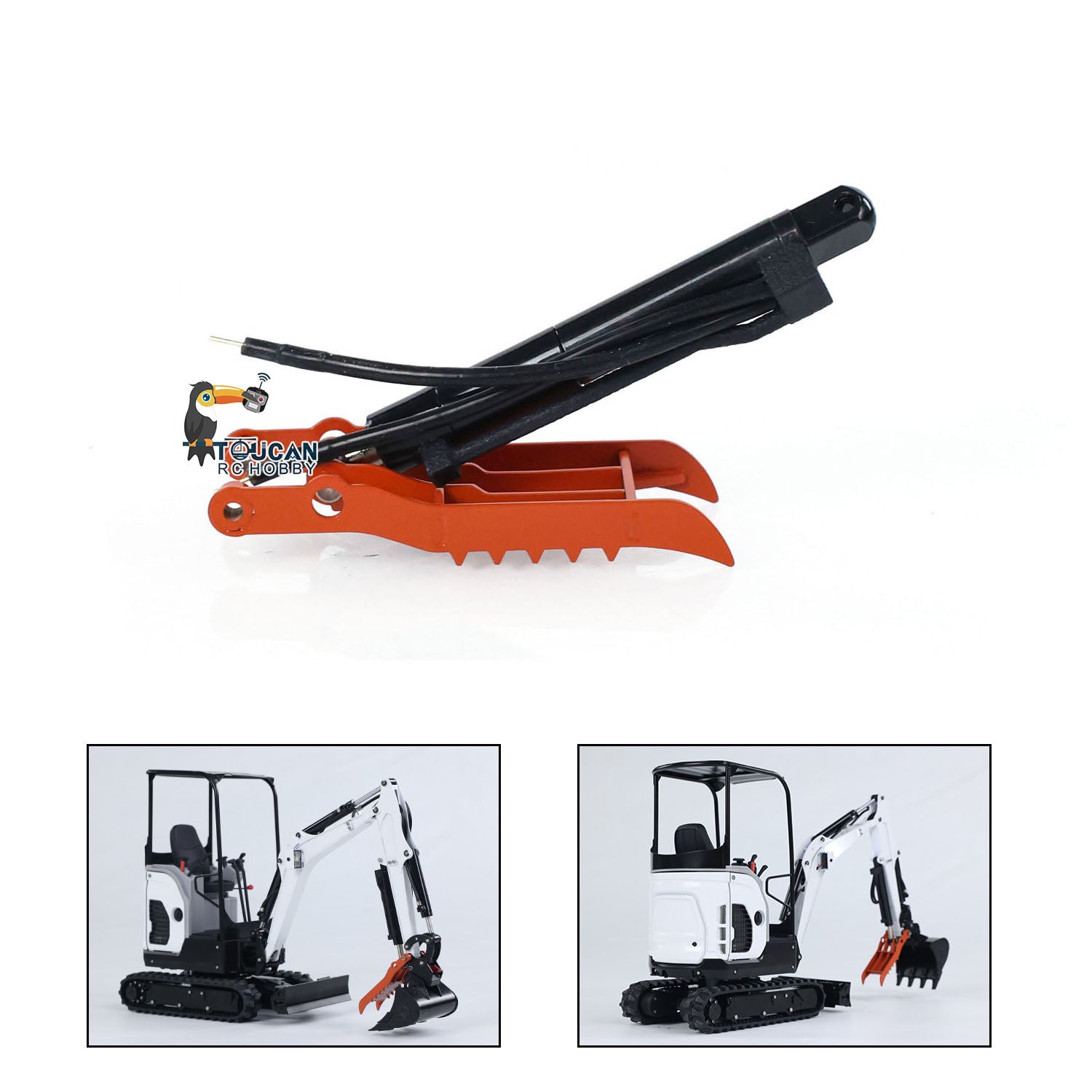 JXModel 1/14 E20 RC Excavator Metal Electric Gripper Bucket - Ditch Cleaning Hammer Power Rammer Attachment for Mini Digger Models - Perfect for RC Construction Simulation and DIY Terrain Projects