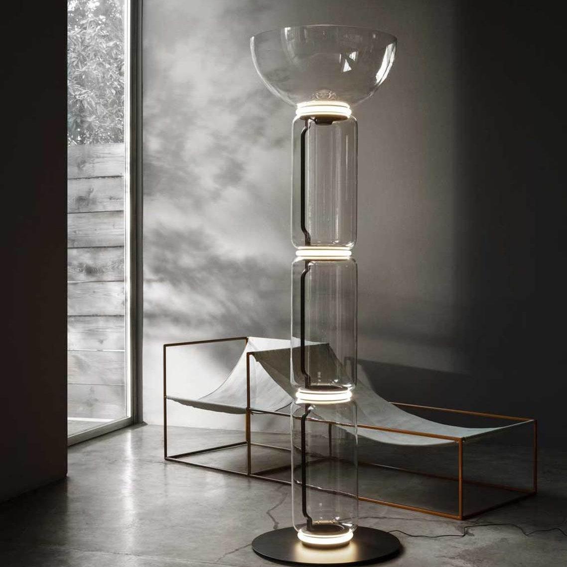 Modern Bamboo Glass Floor Lamp - Elegant Home Decor for Living Room, Bedroom, or Office - Perfect Ambient Lighting for Relaxation and Reading