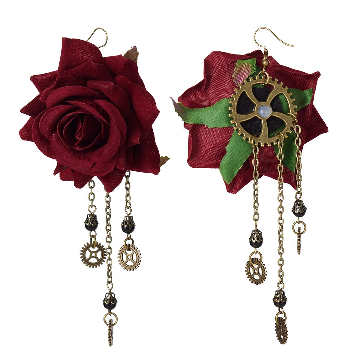 Gothic Punk Dangle Earrings for Women - Rose Flower Hook Earrings | Perfect for Halloween, Cosplay, and Alternative Fashion Outfits