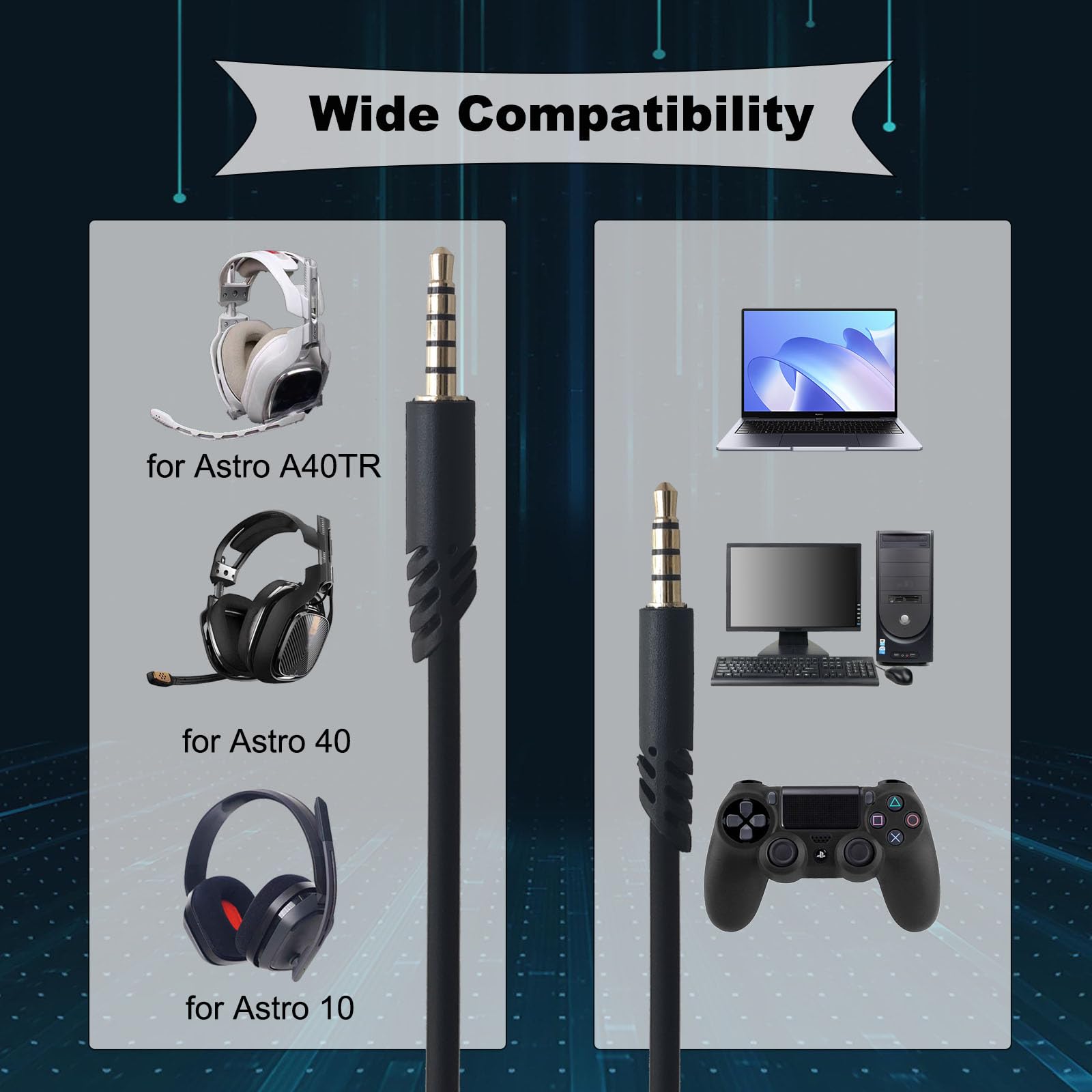 Replacement Audio Cable for Astro A40 A40TR A10 Gaming Headset - 6.5ft Black with Volume Control - Compatible with PS4, PS5, Xbox - Perfect for Gaming, Streaming & Online Meetings