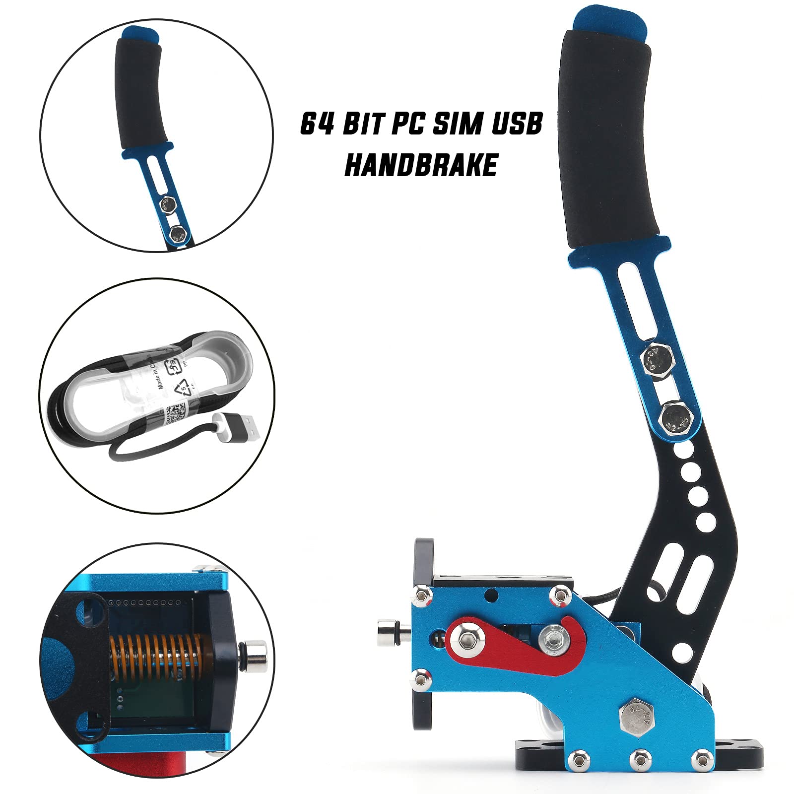 Muge Racing USB Handbrake 64-bit for PC - Compatible with Logitech G27 G25 G29, Thrustmaster T500 T300, Fanatec - Perfect for SIM Racing Games Like Dirt Rally 2.0, LFS - Blue - Ideal for Drifting, Rally & Racing Simulation Setup