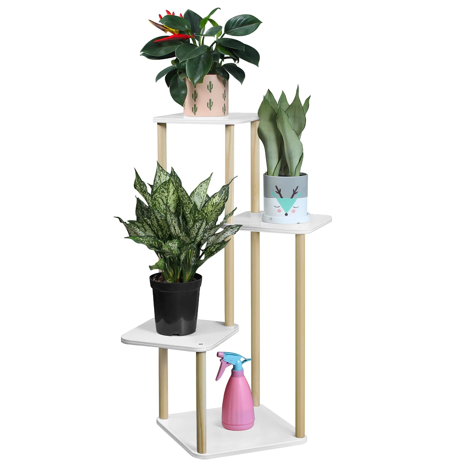 4-Tier Wooden Plant Stand for Indoor & Outdoor Use - Modern Corner Shelf for Plants in Living Room, Patio, Balcony & Window - Sturdy & Attractive Design for Home Decor, Garden & Office Spaces