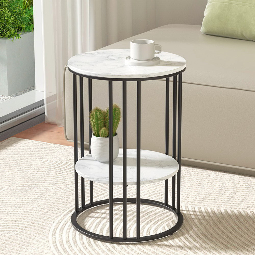 2-Tier Round Coffee Table with Marble Effect - Modern Living Room & Office Centerpiece for Home Decor