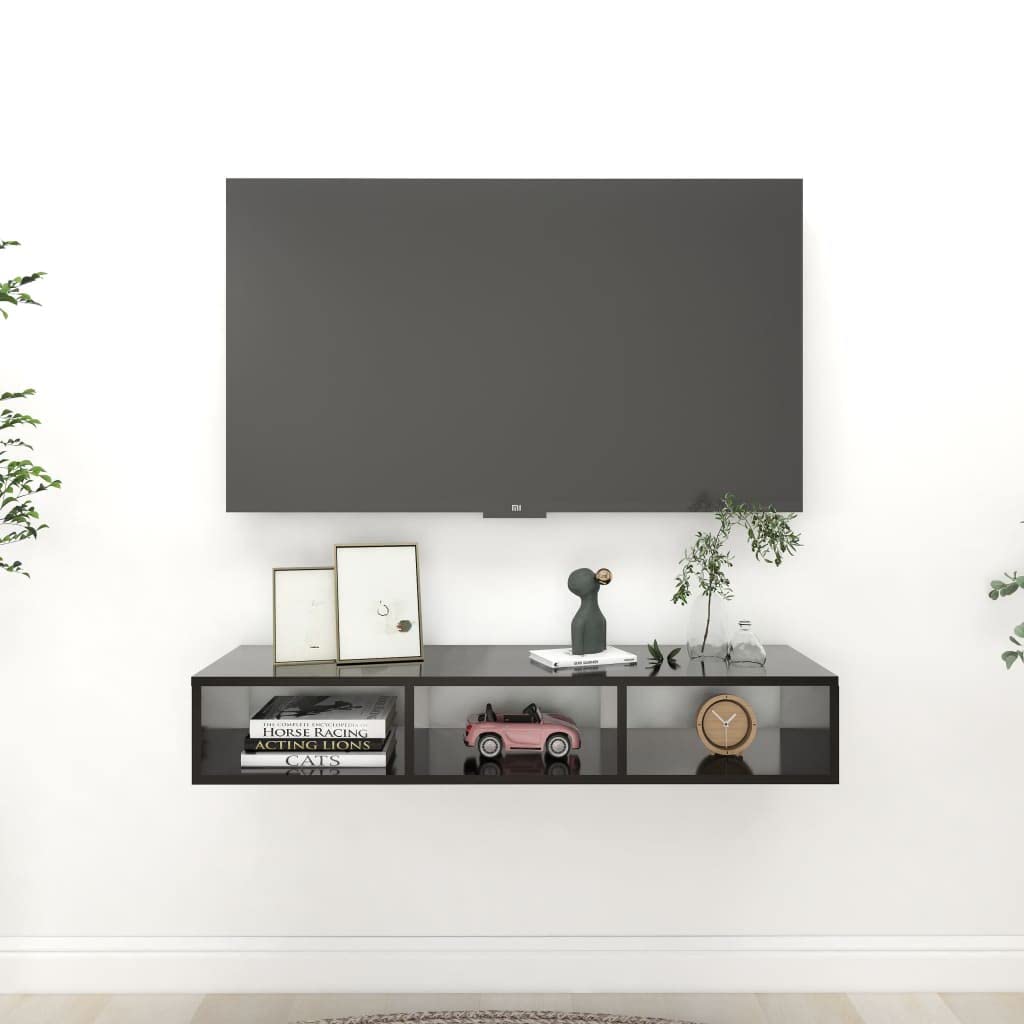 2 Tier Floating Wall Shelves with 3 Compartments - Easy Install Wall Mounted Storage & Display Shelves for Bedroom, Living Room, TV Cabinet - Black - Perfect for Home Decor & Organizing Books, Plants, Photos