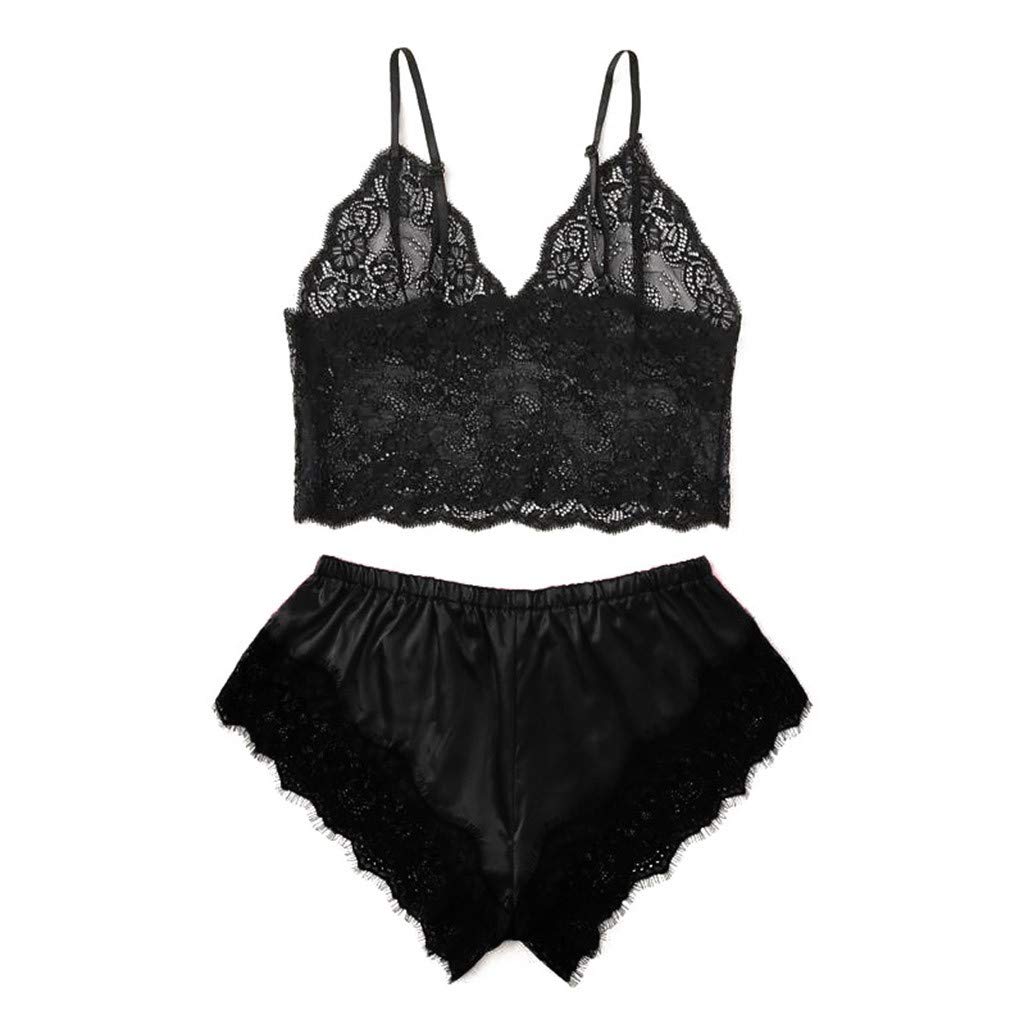 Sexy Satin Lace Trim Women's Pajama Set - Sleepwear for Valentine's & Honeymoon
