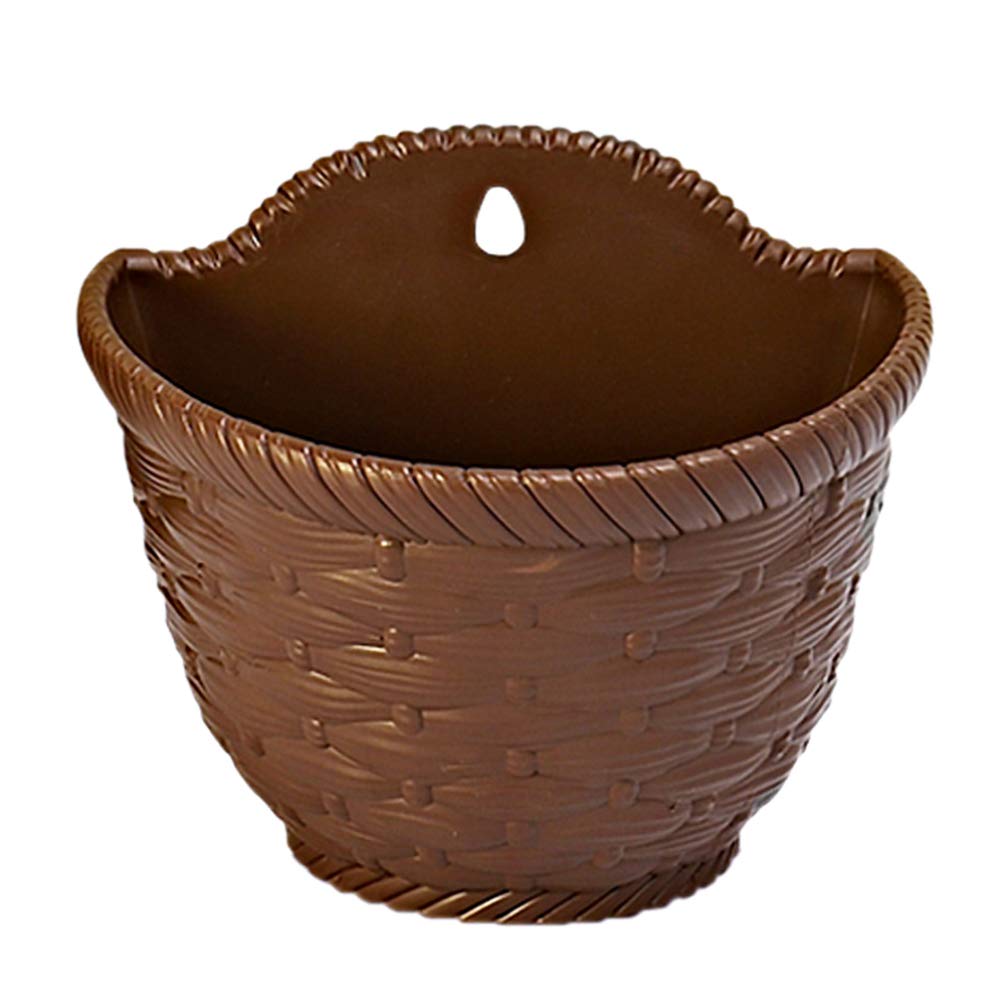 2-Pack Hemoton Rattan Vase - Modern Plastic Wall Planter Pots for Indoor/Outdoor Plants - Coffee Color Wall-Mounted Flower Basket Containers - Perfect for Home Decor, Office, Balcony & Garden