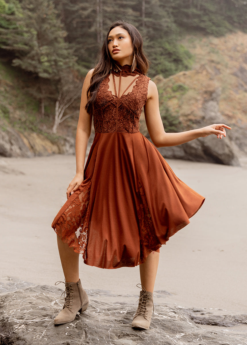 Layana Women's Cinnamon Floral Summer Dress - Casual Short Sleeve A-Line Sundress for Beach, Vacation & Date Night