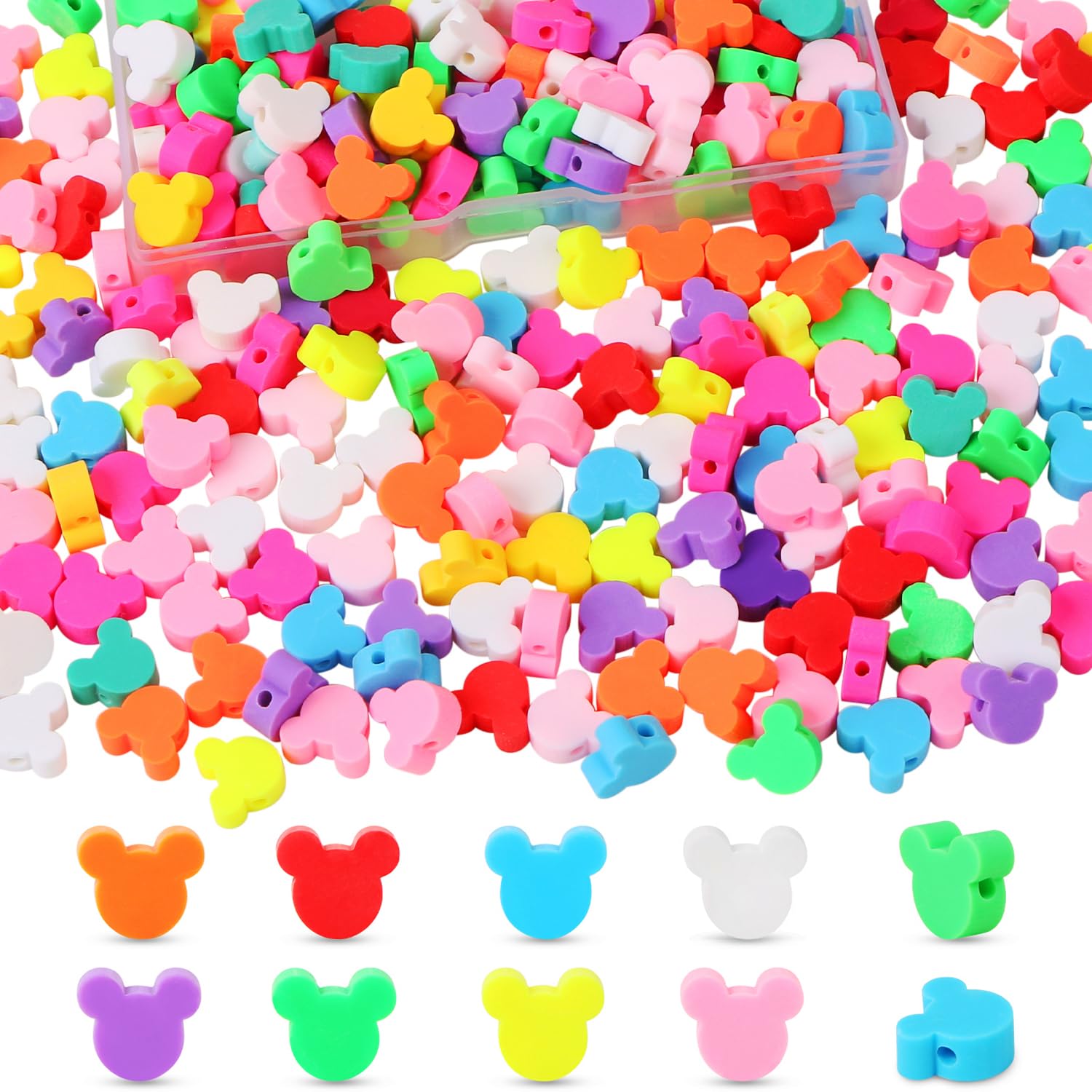 300 Pcs Mouse Head Beads for Jewelry Making - 10mm Polymer Clay Beads Bulk with Storage Box - Cute Spacer Beads for DIY Bracelets, Keychains, Necklaces - Perfect for Handmade Gifts & Craft Projects