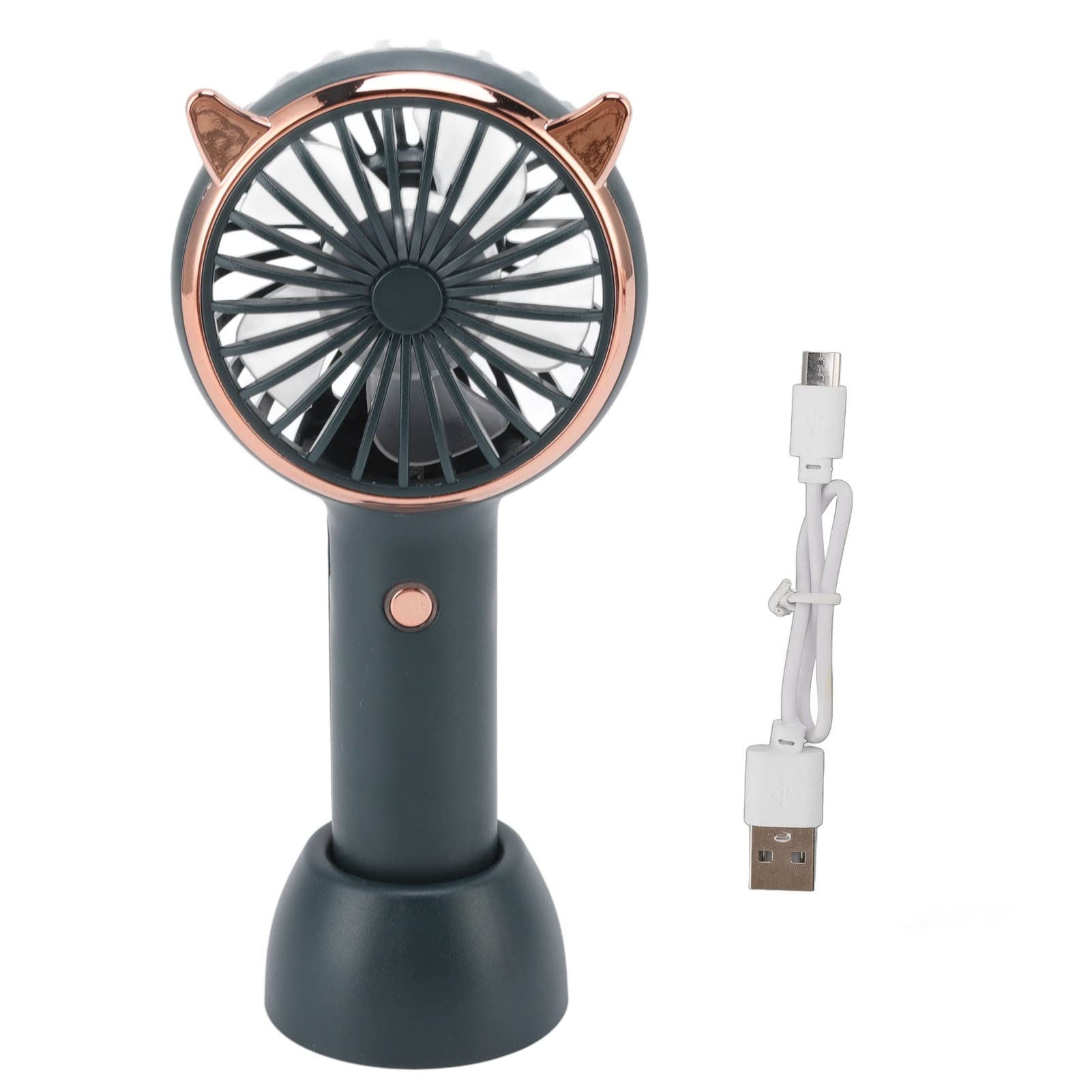 Cute Cat Ear Mini Handheld Fan - USB Rechargeable, 3 Speed Levels, Portable Cooling Fan for Girls, Outdoor Activities, Travel, Office & Home Use (Green)