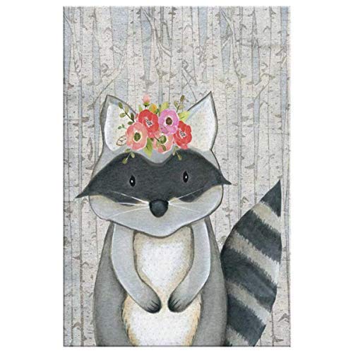 Woodland Nursery Decor for Girls - Baby Girl Room Wall Art - Wrapped Canvas Woodland Raccoon with Wreath Over Birch Trees - 5 Size Options - Perfect for Nursery, Bedroom & Playroom Decor