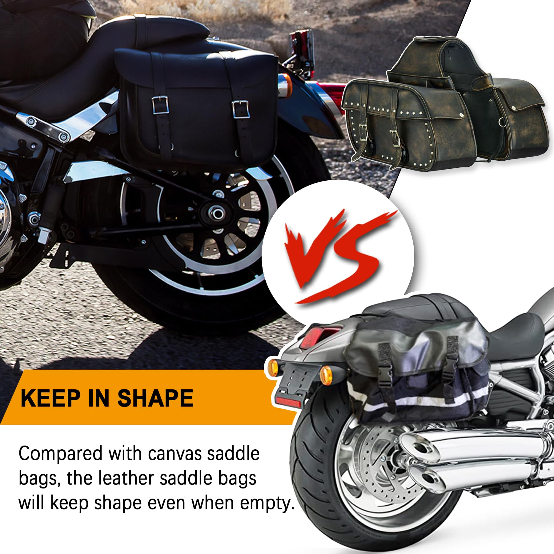 Dream Apparel Genuine Cowhide Leather Motorcycle Saddlebags - Studded Throw Over Side Bags for Honda Shadow, Sportster, Softail, Dyna & V-Star Cruisers (Distressed Brown) | Waterproof Storage for Road Trips & Daily Commute
