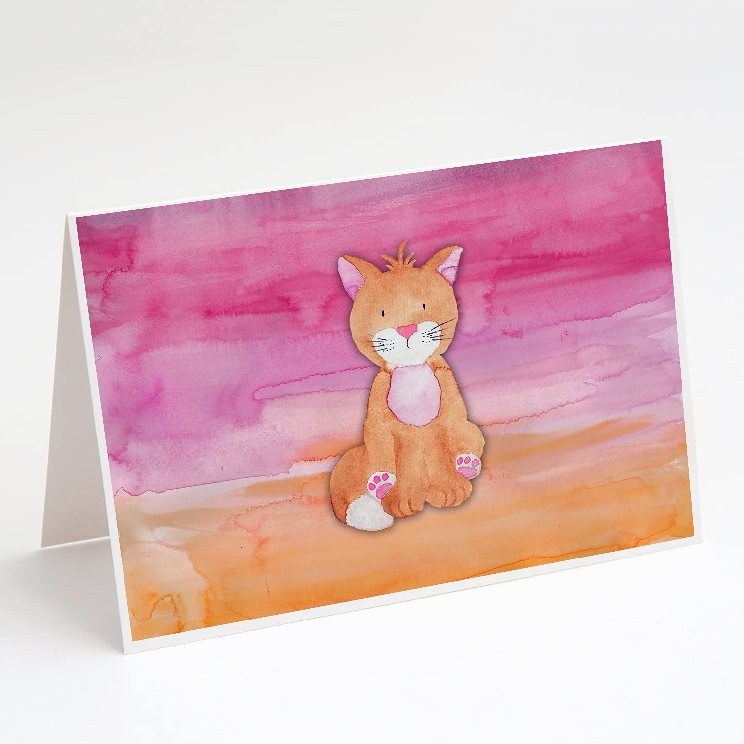 Orange Cat Watercolor Greeting Cards - Pack of 8 Blank A7 Note Cards with Envelopes (5x7 Inches) | Whimsical Feline Stationery for Birthdays, Thank You Notes & Special Occasions