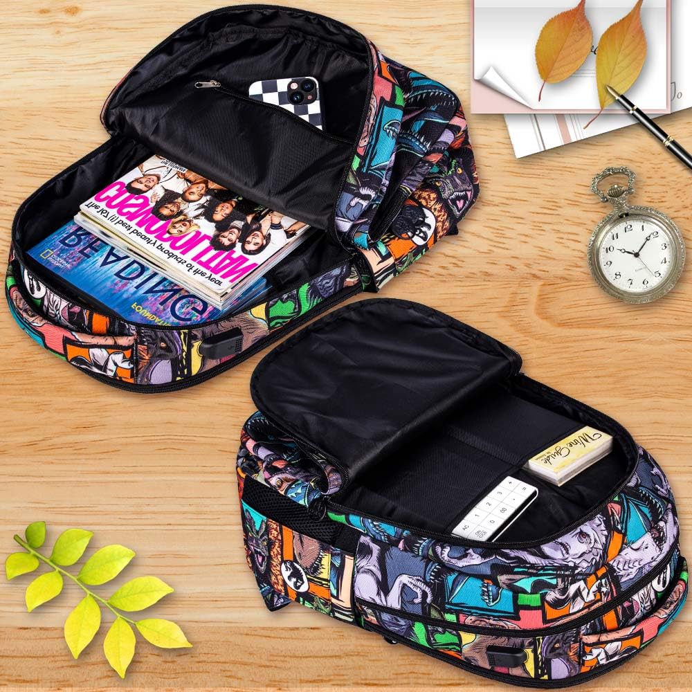 Durable 3PCS Water-Resistant 17 Inch Laptop Backpack for Men & College Students - Anti-Theft Dinosaur Design School Bookbag for Teen Boys - Perfect for Travel, Work & Campus Use