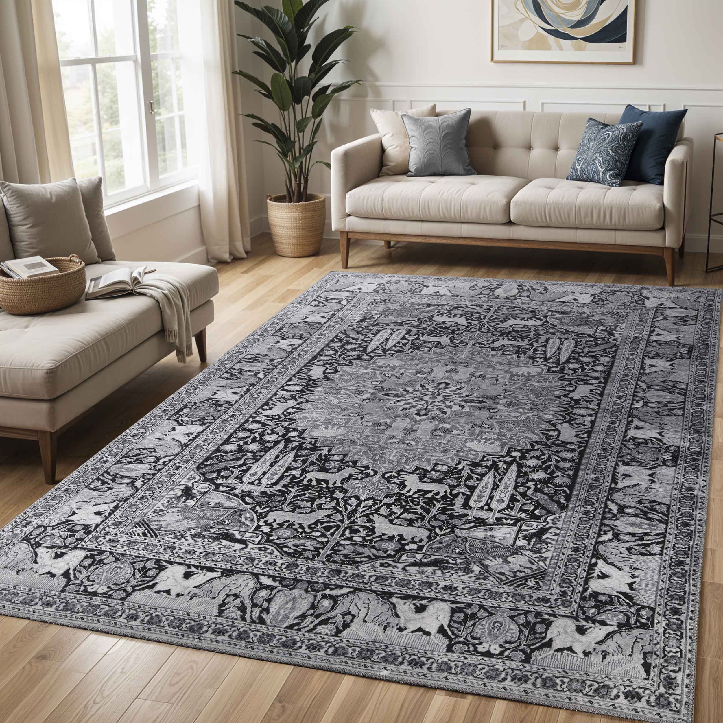 Bohemian Oriental Medallion Wildlife Indoor Area Rug or Runner - Non-Slip, Soft & Durable - Perfect for Living Room, Bedroom, or Hallway Decor