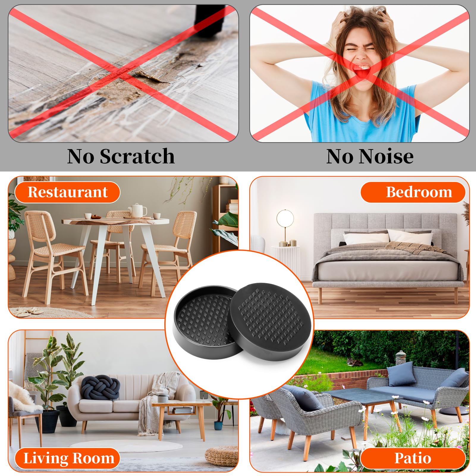 Non-Slip Furniture Coasters - Premium Rubber Pads for Hardwood Floors Protection | 4-Pack 3