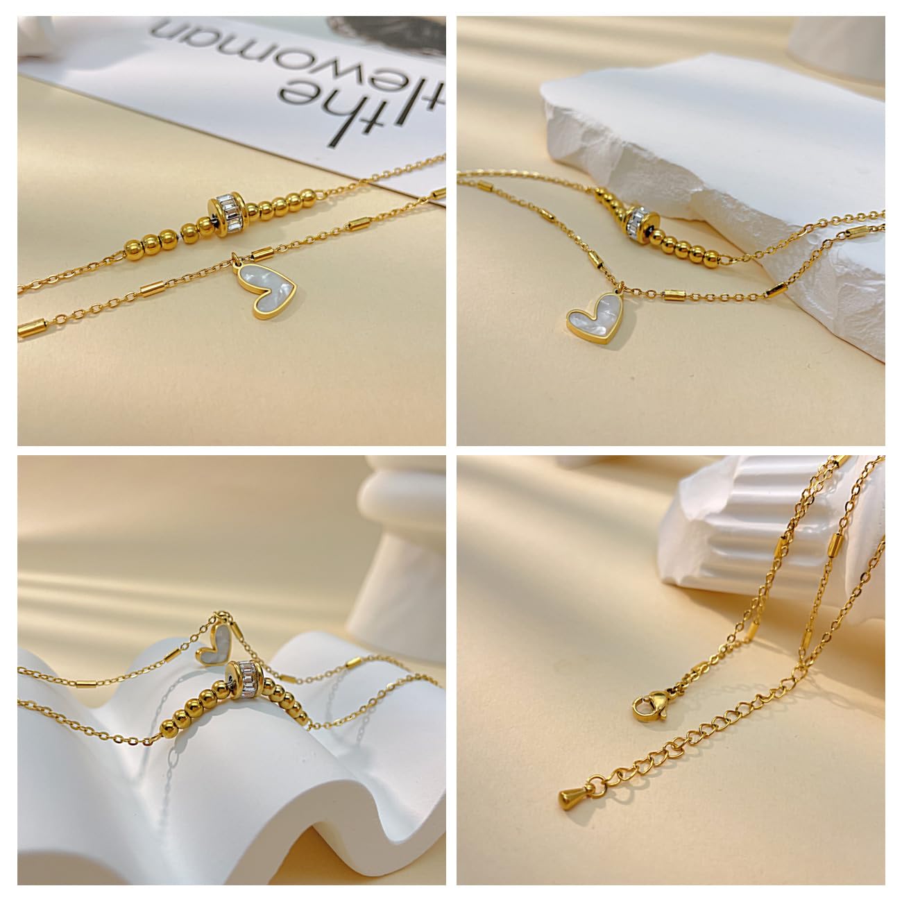 TOEECY Gold Plated Ankle Bracelet for Women - Adjustable Layered Heart Pendant Beaded Anklet, Waterproof Foot Chain Jewelry for Summer Beach, Vacation & Casual Wear