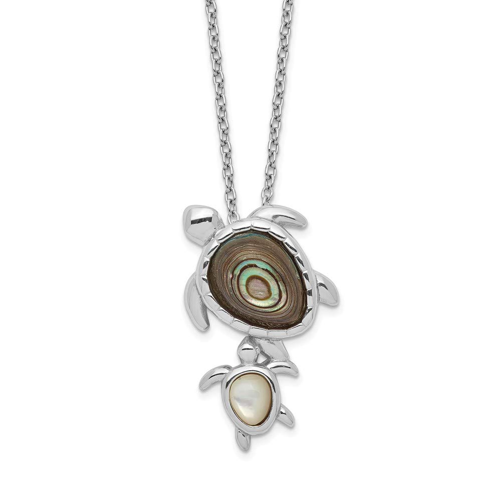 925 Sterling Silver Abalone & Mother of Pearl Turtle Pendant Necklace - Handmade Jewelry for Women, Gift for Her, Beach Vacation & Boho Style Accessory