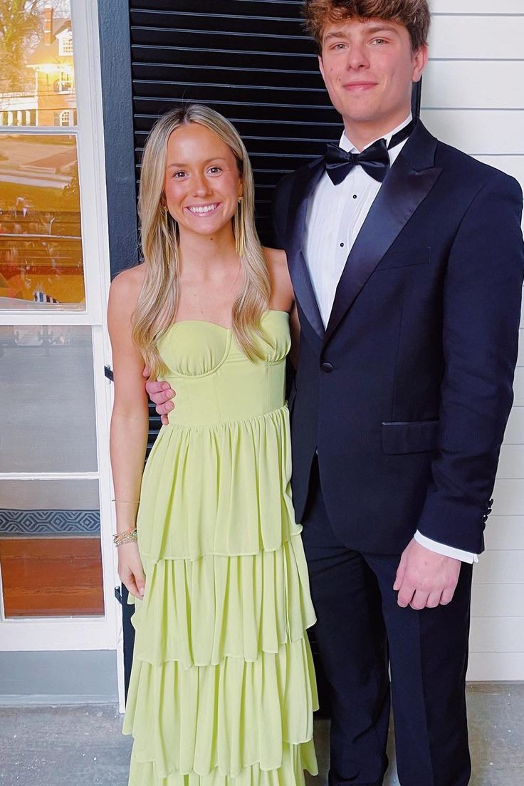 Elegant Green Chiffon Tiered Maxi Dress with High Slit - Formal Evening Gown J5682 for Weddings, Prom & Special Occasions