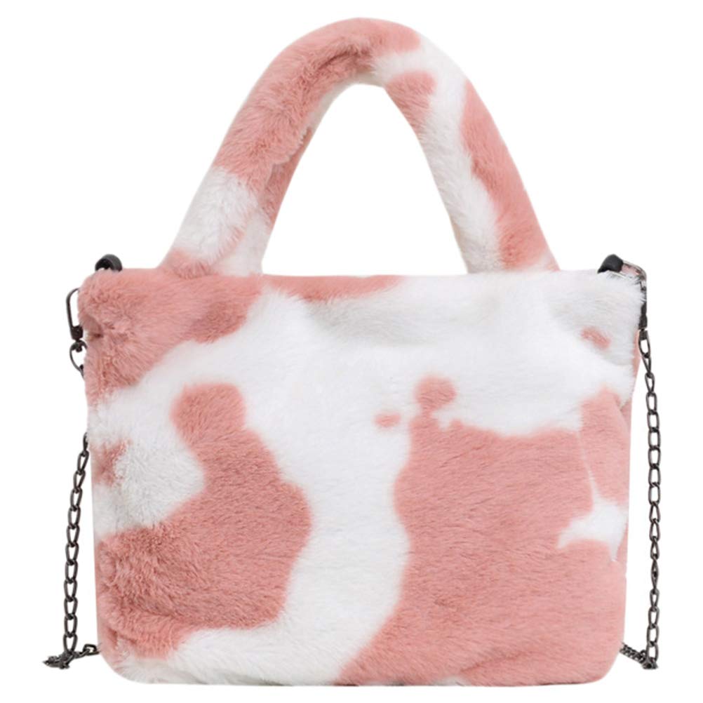 Cute Cow Print Plush Handheld Shoulder Bag for Women - Stylish & Adorable Outdoor Crossbody Purse for Shopping, Travel & Casual Outings