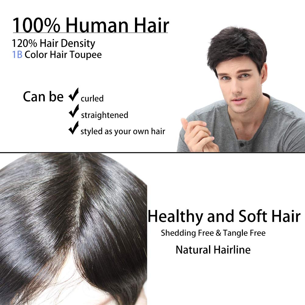 Men's Real Human Hair Toupee - 1B Off Black Thin Skin Wig for Men (8x10 Inch) | Natural Looking Hair Unit for Baldness & Hair Loss | Perfect for Daily Wear, Special Occasions & Confidence Boosting