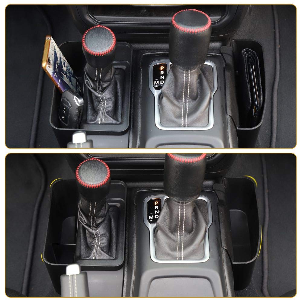 **CheroCar JL JT Gear Shift Storage Box Organizer - Compatible with Jeep Wrangler 2018-2020 JL/JLU & 2020 Jeep Gladiator JT - Interior Accessories (Black, 2-Pack) - Perfect for Storing Keys, Coins, and Small Essentials**