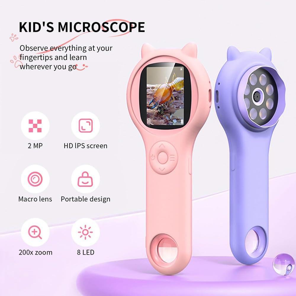 Kids Digital Microscope Camera with Screen - Portable Handheld Magnifying Glass for Children's Science Exploration & Outdoor Learning (Purple) | STEM Educational Toy for Classroom & Nature Discovery