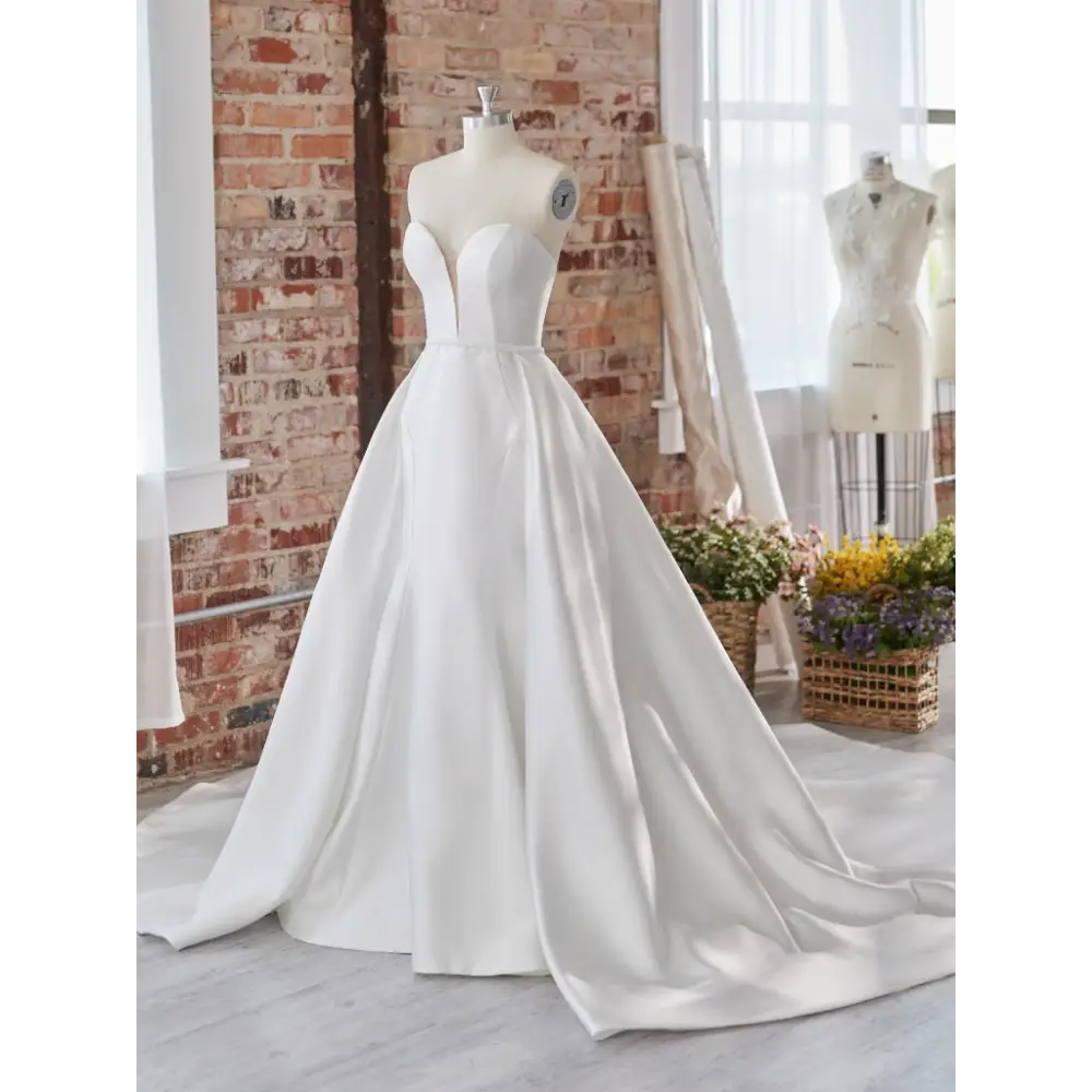 Rebecca Ingram Pippa Detachable Train Wedding Dress - Elegant Lace Bridal Gown with Removable Train for Church, Ballroom & Outdoor Ceremonies