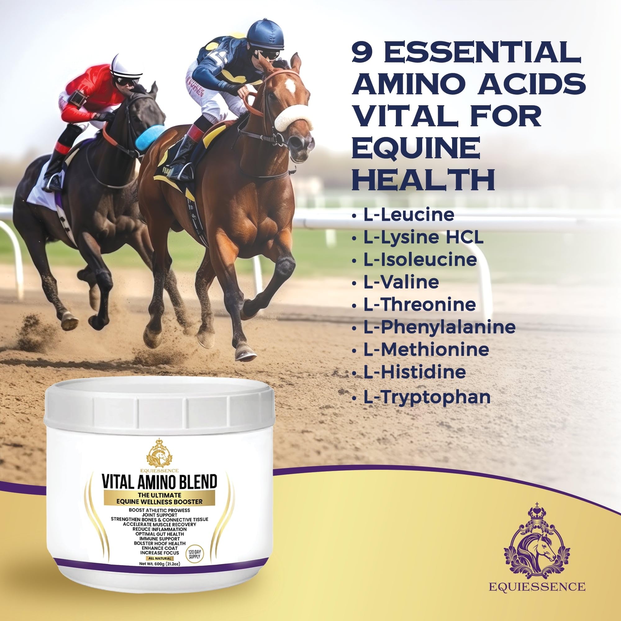 120-Day Supply Vital Amino Blend Horse Supplement - 9 Essential Amino Acids for Joint, Hoof & Coat Care - No Fillers, Sugar or Soy - Premium Equine Nutrition for Performance & Recovery