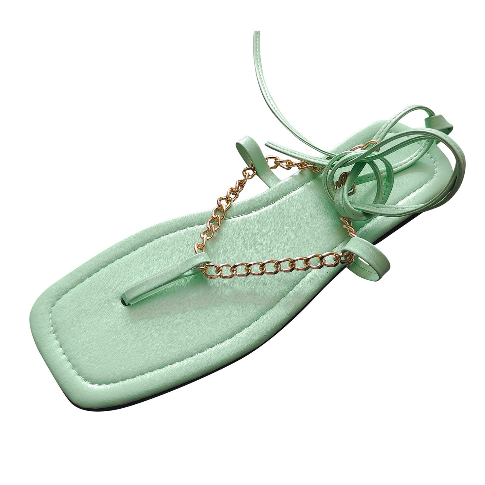 Women's Casual Flip Flop Sandals with Chain Anklet Strap - Solid Color Slip-On Flat Sandals Size 8 | Perfect for Beach, Pool, Summer Outings and Vacation Wear