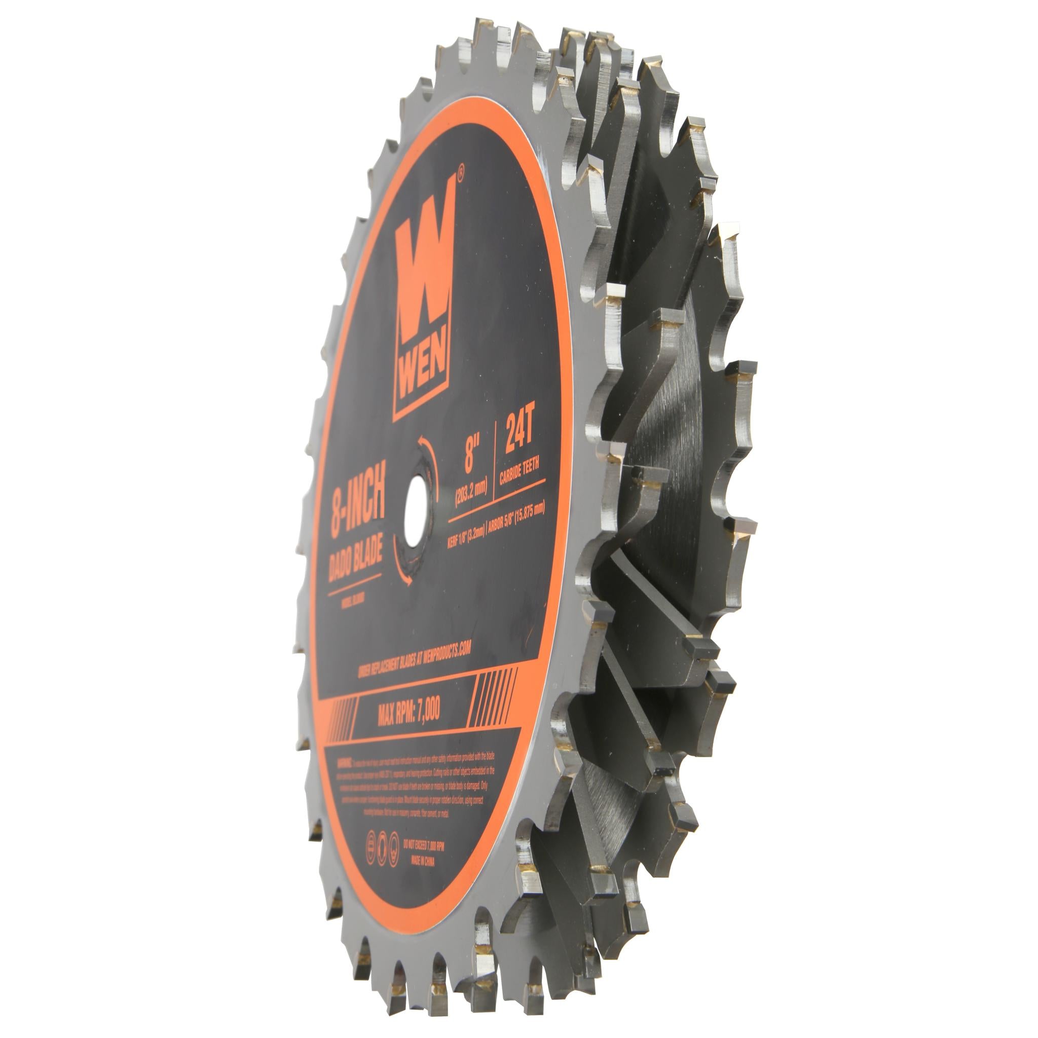 8 Inch 24-Tooth Carbide Tipped Stacked Dado Blade Set (WEN BL088D) - Perfect for 10 Inch Table Saws - Ideal for Woodworking, Cabinetry & Precision Cutting Projects